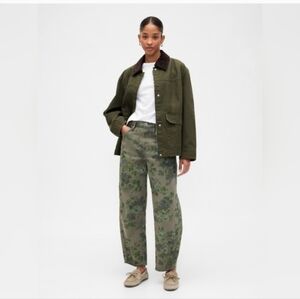 Gap High Rise Print Barrel Jeans Camo Green Floral NWT